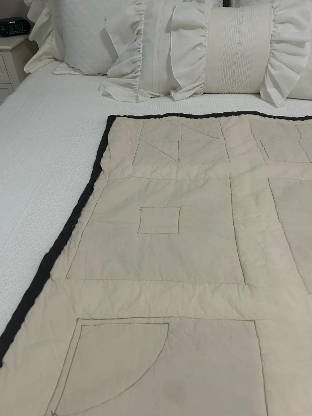 Handmade Patchwork Crib Quilt. Cream with Brown, Rust and Mustard Accent